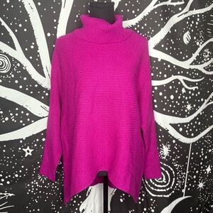 Cyrus Knits Poncho Style Turtleneck Sweater Fuchsia XS High Low Ribbed Womens